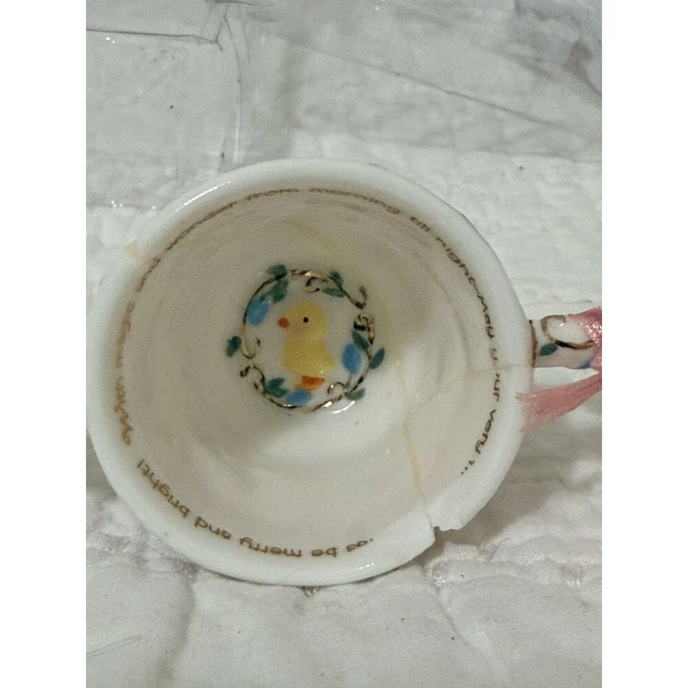 Rare Carlton Cards AG Baby Girls First Christmas 2003 Tea Cup Ornament